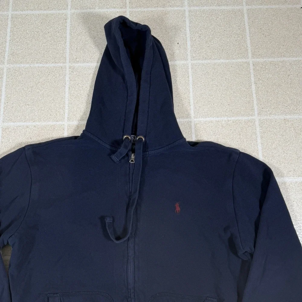 Polo Ralph Lauren Fleece Hoodie Men's Size M Navy Blue Full Zip Pony Thermal
